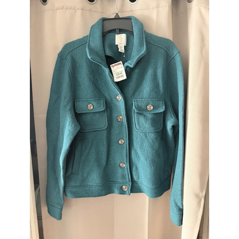 Joie Womens Jacket XL Green Wool Blend Shacket Button Up Pockets Collar